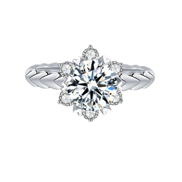 🎀925 Silver Plated Imitate Moissanite Twist Snowflake Ring, MARR9370 - Picture 2 of 5